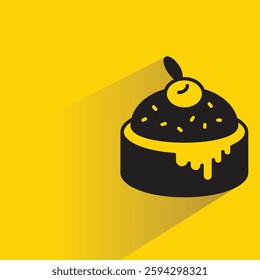 cake icon with drop shadow on yellow background