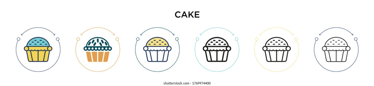 Cake icon in filled, thin line, outline and stroke style. Vector illustration of two colored and black cake vector icons designs can be used for mobile, ui, web