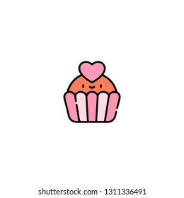 Cake icon, flat design line art thin style, Valentines day signs and love symbols, Wedding infographics. Colorful icon on a white background, Vector illustration