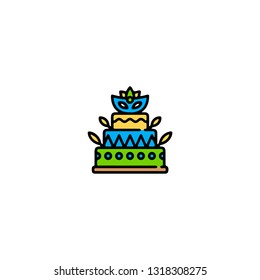 Cake icon, flat design line art thin style, vector illustration. Festive carnivals in Brazil and Mardi Gras in Venice

