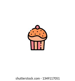 Cake icon, flat design line art thin style. Easter Day vector illustration