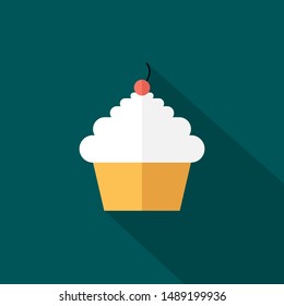 Cake icon. Flat design style modern vector illustration. Isolated on stylish color background. Flat long shadow icon.
