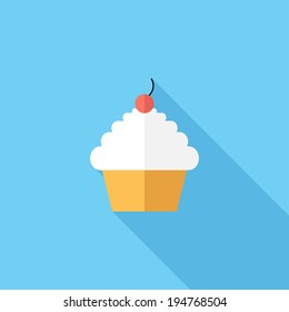 Cake icon. Flat design style modern vector illustration. Isolated on stylish color background. Flat long shadow icon. Elements in flat design.
