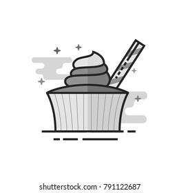 Cake icon in flat outlined grayscale style. Vector illustration.