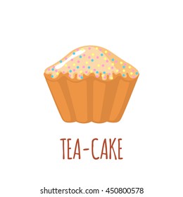 Cake icon in flat style isolated on white background. Object for design. Sweet menu. Vector illustration.