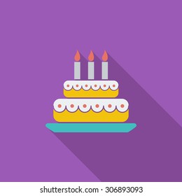 Cake icon. Flat vector related icon with long shadow for web and mobile applications. It can be used as - logo, pictogram, icon, infographic element. Vector Illustration.