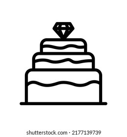 Cake icon with gemstone. Icon related to wedding. line icon style. Simple design editable