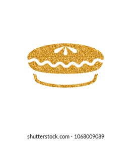Cake icon in gold glitter texture. Sparkle luxury style vector illustration.