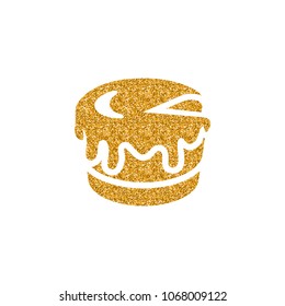 Cake Icon In Gold Glitter Texture. Sparkle Luxury Style Vector Illustration.