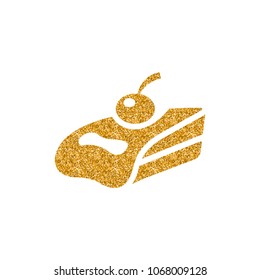 Cake icon in gold glitter texture. Sparkle luxury style vector illustration.