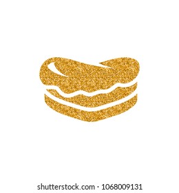 Cake icon in gold glitter texture. Sparkle luxury style vector illustration.