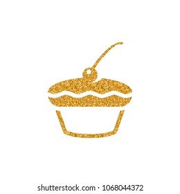 Cake icon in gold glitter texture. Sparkle luxury style vector illustration.