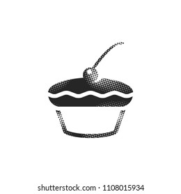 Cake icon in halftone style. Black and white monochrome vector illustration.