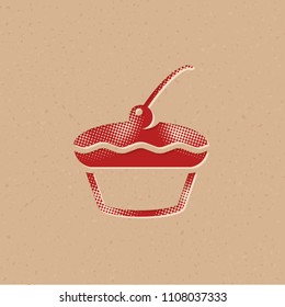 Cake icon in halftone style. Grunge background vector illustration.