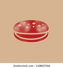 Cake icon in halftone style. Grunge background vector illustration.