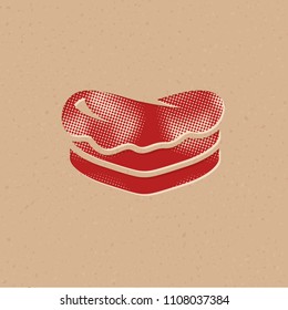 Cake icon in halftone style. Grunge background vector illustration.