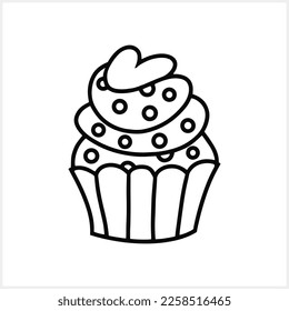 Cake icon isolated. Doodle cake for birthday celebration. Coloring page book. Engraving Vector stock illustration. EPS 10