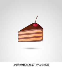 Cake icon isolated on neutral background. Piece of birthday cake. Vector art.