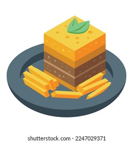 Cake icon isometric vector. Dish meal. Potato cuisine