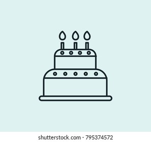 Cake icon line isolated on clean background. Birthday dessert concept drawing icon line in modern style. Vector illustration for your web site mobile logo app UI design.