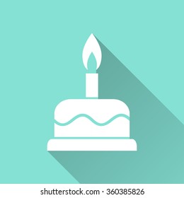 Cake  icon with long shadow, flat design. Vector illustration.