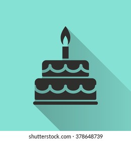 Cake  icon with long shadow, flat design. Vector illustration.