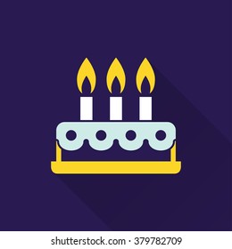 Cake  icon with long shadow, flat design. Vector illustration.