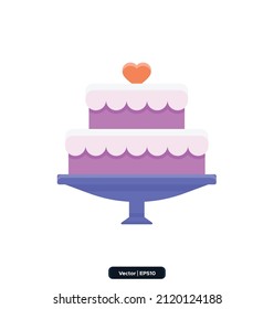 Cake icon. Marriage color icons. Wedding agency. Isolated vector pictograms for web page, mobile app.  Editable stroke illustration