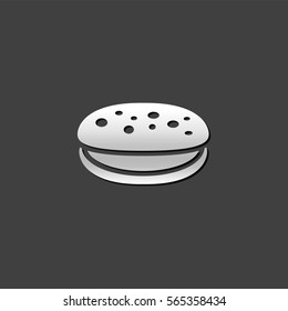 Cake icon in metallic grey color style. Food sweet delicious