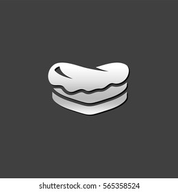 Cake icon in metallic grey color style. Food sweet delicious