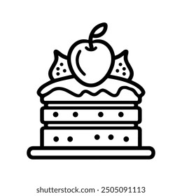 Cake icon or modern line symbol. Vector line art and icon design with bold outline. Black and white Pixel Perfect minimalistic symbol isolated white background. Silhouette simple thin sign