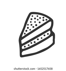 Cake icon on white background. Hand draw style. Coffeeshop, cafe, bakery symbol for templates, menu, web design and infographics. Vector isolated illustration.