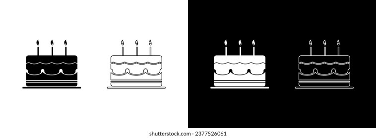 Cake icon on white and black background.