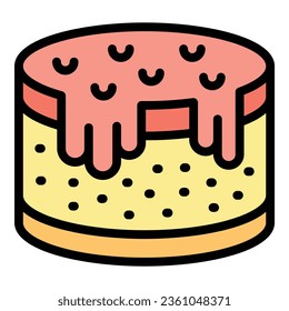 Cake icon outline vector. Cheese dessert. Cream pie color flat