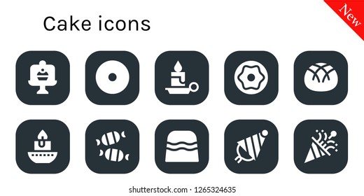  cake icon set. 10 filled cake icons. Simple modern icons about  - Cake, Donut, Candle, Bread, Candy, Party hat, Confetti