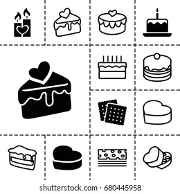 Cake icon. set of 13 filled and outline cake icons such as cookies, candle heart, sweet box