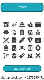  cake icon set. 25 filled cake icons. Simple modern icons about  - Bread, Confetti, Cake, Candles, Pie, Candle, Barista, Chocolate, Snack, Crepe, Birthday, Candy, Food, Croissant
