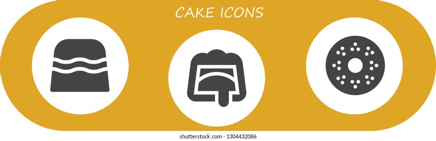 cake icon set. 3 filled cake icons.  Simple modern icons about  - Candy, Chocolate, Doughnut
