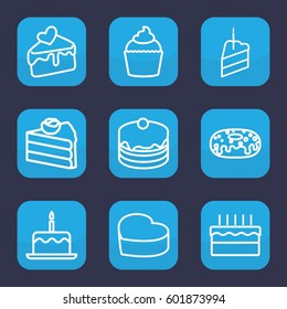 cake icon. Set of 9 outline cake icons such as donut