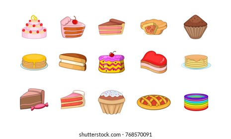 Cake icon set. Cartoon set of cake vector icons for your web design isolated on white background