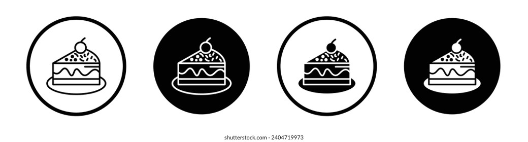 Icon-Set zum Kuchen. Käsekuchenscheibe, Vektorsymbol. Portionskuchen-Logo-Symbol auf schwarz gefülltem und umrissenem Stil