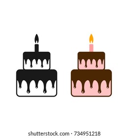 Cake icon set, color and black object on white background. Vector illustration.