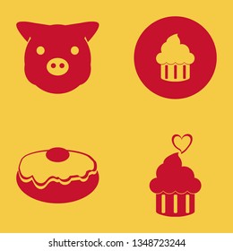 cake icon set with cupcake, doughnut and cupcake heart vector illustration