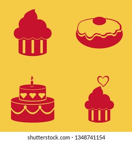 cake icon set with cupcake, cake and cupcake heart vector illustration