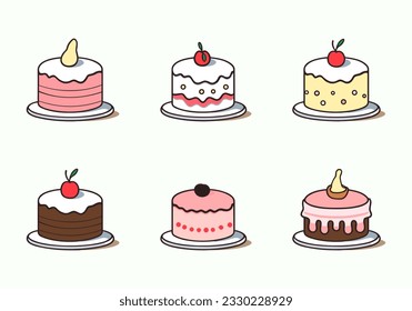 Cake icon set design, dessert food delicious sugar snack and tasty theme vector illustration