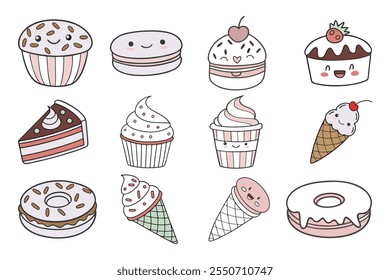 Cake icon set with illustration 