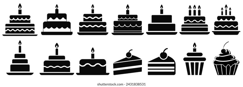 Cake icon set illustration. Birthday food Cake set. Simple Vector Illustration Logo	
