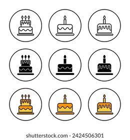 Kuchen-Icon-Set-Vektor. Kuchenzeichen und -symbol. Geburtstagskuchen-Symbol