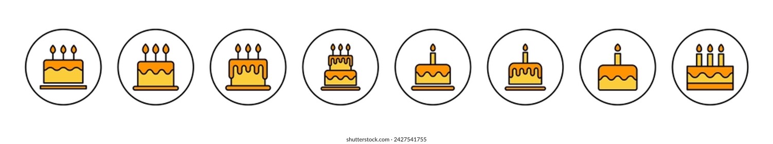 Vector de conjunto de iconos de torta. Signo y símbolo de pastel. Icono de pastel de cumpleaños