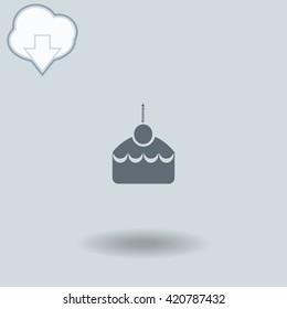 Cake icon with shadow. Cloud of download with arrow.